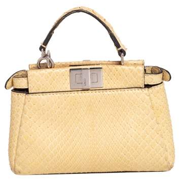 Pre Owned Fendi Cream Python Micro Peekaboo Crossbody Bag