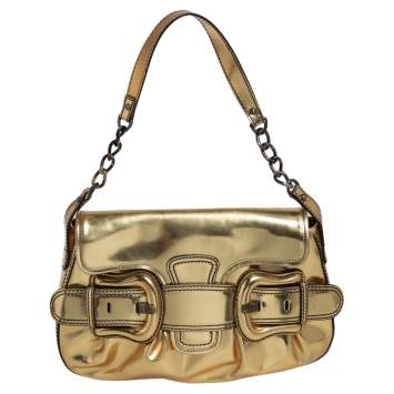 Pre Owned Fendi Gold Mirrored Leather B Bis Shoulder Bag