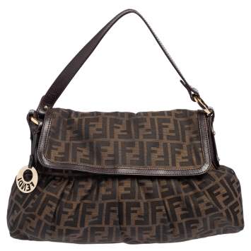 Pre Owned Fendi Tobacco Zucca Canvas and Leather Chef Shoulder Bag