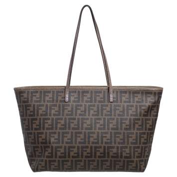 Pre Owned Fendi Tobacco Zucca Coated Canvas Spalmati Roll Shopper Tote