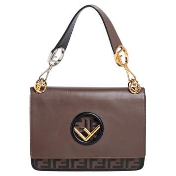 Pre Owned Fendi Two Tone Leather Kan I F Logo Shoulder Bag