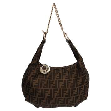 Pre Owned Fendi Tobacco Zucca Canvas Large Chef Chain Hobo