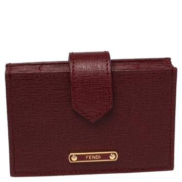 Pre Owned Fendi Dark Red Leather Elite Accordion Card Case