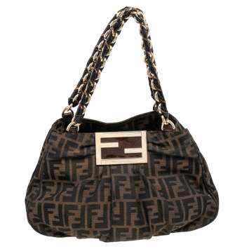 Pre Owned Fendi Tobacco Zucca Canvas Large Mia Shoulder Bag