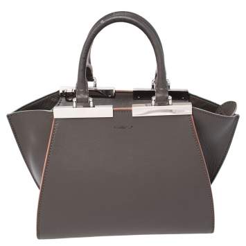 Pre Owned Fendi Dark Grey Leather Mini 3Jours Tote