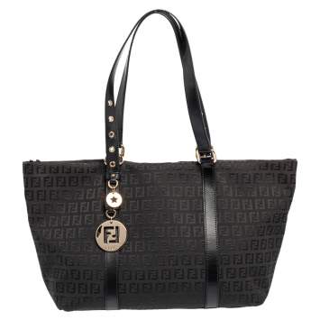 Pre Owned Fendi Black Zucchino Canvas and Leather Superstar Shopper Tote