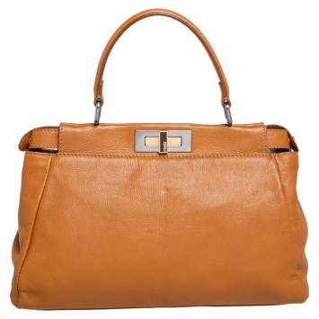 Pre Owned Fendi Tan Leather Small Peekaboo Top Handle Bag