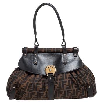 Pre Owned Fendi Tobacco Zucca Canvas and Leather Medium Magic Shoulder Bag