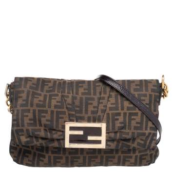 Pre Owned Fendi Tobacco Zucca Canvas and Patent Leather Mia Flap Shoulder Bag