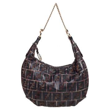 Pre Owned Fendi Multicolor Zucca Jacquard Fabric Chef Chain Link Hobo
