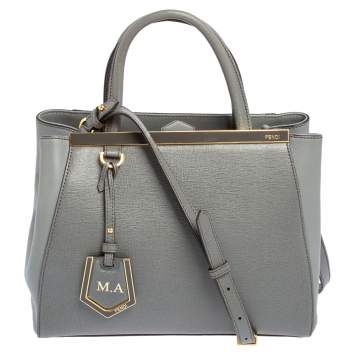 Pre Owned Fendi Grey Leather Small 2Jours Tote
