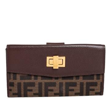 Pre Owned Fendi Brown Zucca Canvas and Leather Continental Wallet