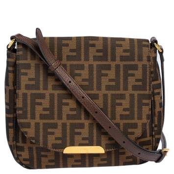 Pre Owned Fendi Tobacco Zucca Canvas and Leather Flap Crossbody Bag
