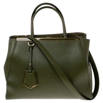 Pre Owned Fendi Green Leather Medium 2Jours Tote