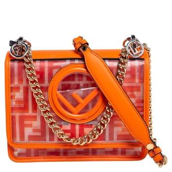 Pre Owned Fendi Orange Zucca PVC and Leather Kan I F Logo Crossbody Bag