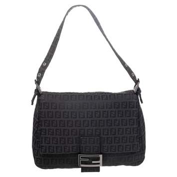 Pre Owned Fendi Black Zucchino Print Canvas Pochette Bag