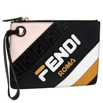 Pre Owned Fendi X Fila Multicolor Leather Zip Wristlet Clutch