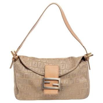 Pre Owned Fendi Beige Zucca Canvas Mama Forever Baguette