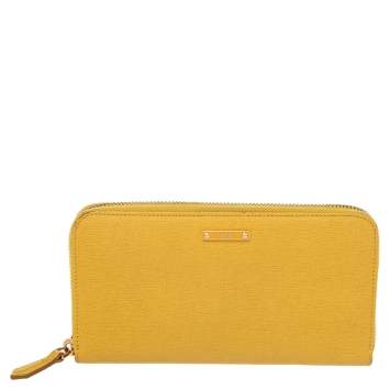 Pre Owned Fendi Yellow Leather Zip Around Wallet