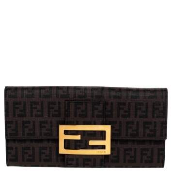 Pre Owned Fendi Tobacco Zucchino Coated Canvas Forever Continental Wallet