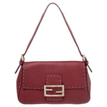 Pre Owned Fendi Red Leather Baguette Shoulder Bag
