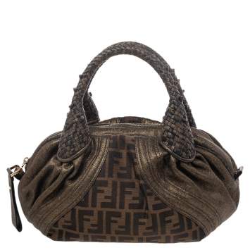 Pre Owned Fendi Tobacco Zucca Canvas And Leather Baby Spy Bag