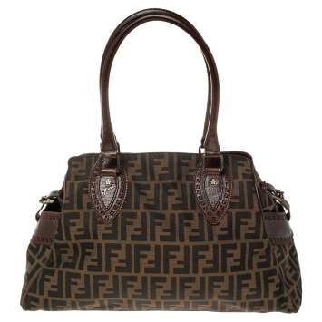 Pre Owned Fendi Tobacco Zucca Canvas and Leather Medium Chef De Jour Tote