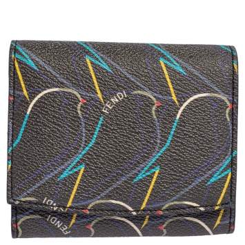 Pre Owned Fendi Multicolor Ellite Birds Print Coated Canvas Flap Compact Wallet