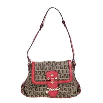 Pre Owned Fendi Brown Tobacco Zucchino Canvas And Leather  Shoulder Bag
