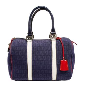 Pre Owned Fendi Multicolor Zucchino Canvas and Patent Leather Forever Bauletto Boston Bag