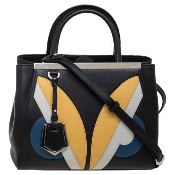 Pre Owned Fendi Black Leather Monster Eyes Elite Mini 2jours Tote