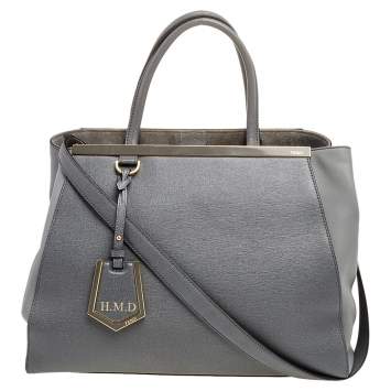 Pre Owned Fendi Two Tone Grey Leather Medium 2jours Tote