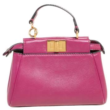 Pre Owned Fendi Fuchsia Leather Micro Peekaboo Crossbody Bag