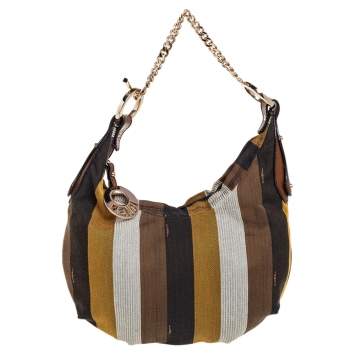 Pre Owned Fendi Multicolor Pequin Canvas Chef Chain Hobo