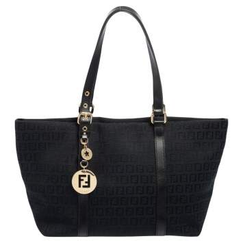 Pre Owned Fendi Black Zucchino Canvas And Leather Superstar Shopper Tote