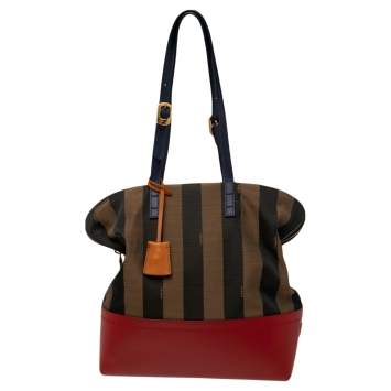 Pre Owned Fendi Multicolor Pequin Striped Canvas And Leather Bag