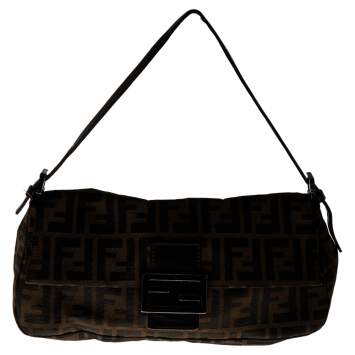 Pre Owned Fendi Tobacco Zucca Canvas And Leather Mama Baguette Bag