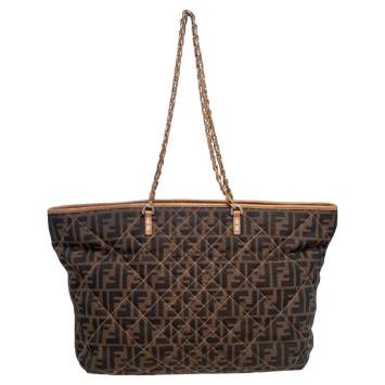 Pre Owned Fendi Tobacco Zucca Quilted Canvas and Leather Large Roll Tote
