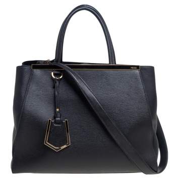 Pre Owned Fendi Black Leather Medium 2jours Tote