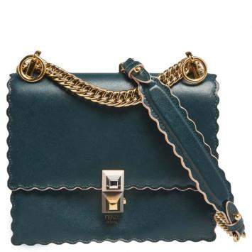 Pre Owned Fendi Deep Green Leather Small Scalloped Kan I Shoulder Bag