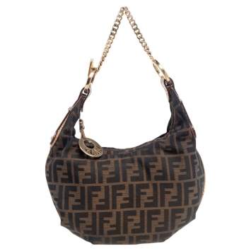 Pre Owned Fendi Tobacco Zucca Canvas and Textured Leather Chef Chain Link Hobo