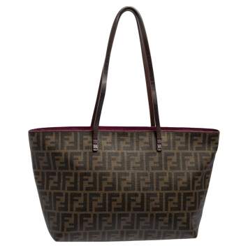 Pre Owned Fendi Tobacco Zucca Coated Canvas Small Roll Shopper Tote