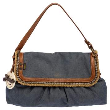 Pre Owned Fendi Blue Denim Chef Shoulder Bag