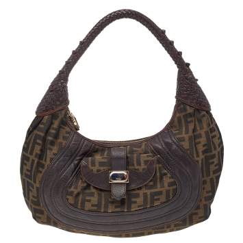 Pre Owned Fendi Tobacco Zucca Canvas And Leather Spy Hobo