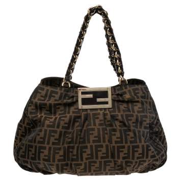 Pre Owned Fendi Tobacco Zucca Canvas and Patent Leather Large Mia Chain Tote