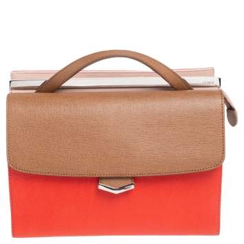 Pre Owned Fendi Tricolor Textured Leather Small Demi Jour Top Handle Bag