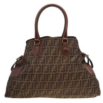 Pre Owned Fendi Tobacco Zucca Canvas and Leather Chef De Jour Bag