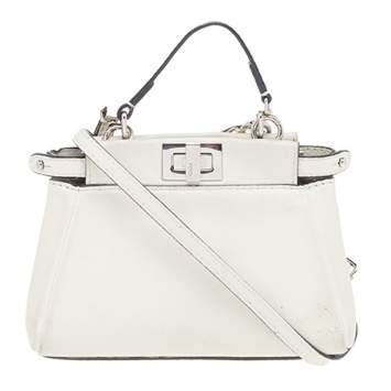 Pre Owned Fendi White Leather Micro Peekaboo Crossbody Bag