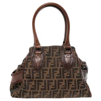 Pre Owned Fendi Tobacco Zucca Canvas and Leather Chef De Jour Bag