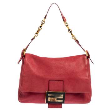 Pre Owned Fendi Burgundy Leather Mama Baguette Shoulder Bag